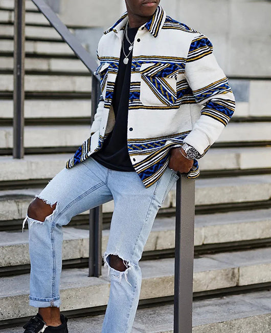 Ethnic Block Striped Dual Pocket Casual Shirt