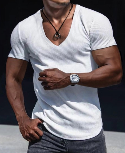 Sporty Plain V Neck Short Sleeve Shirt