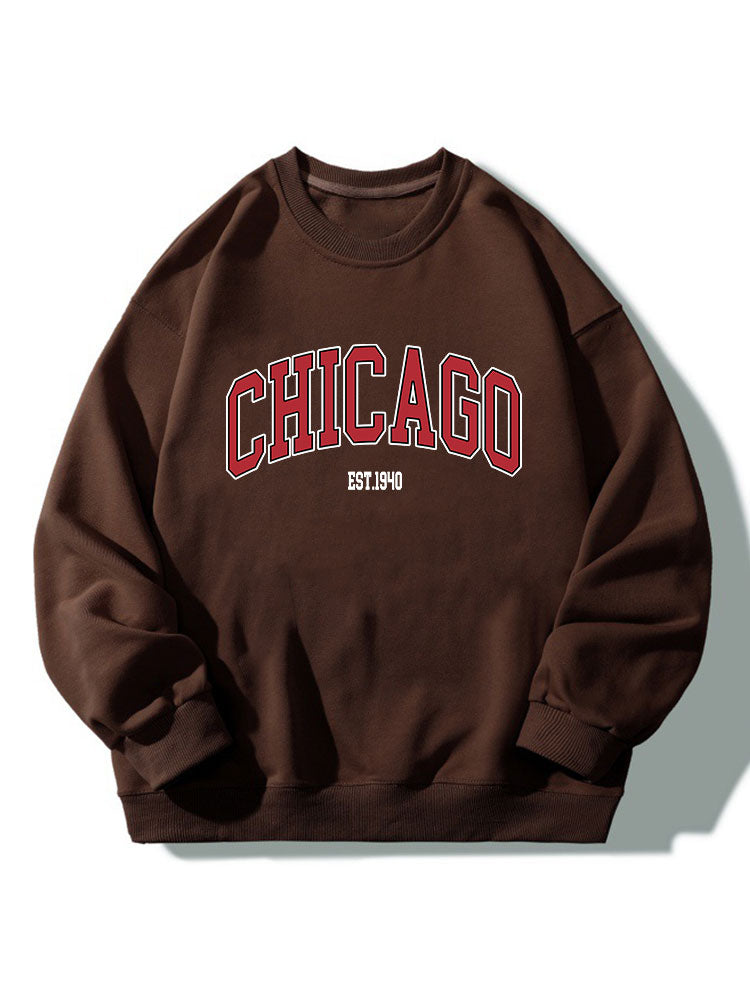 Chicago Print Crew Neck Relaxed Sweatshirt