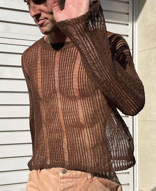 Casual Plain Hollow Crew Neck Long Sleeve Shirt