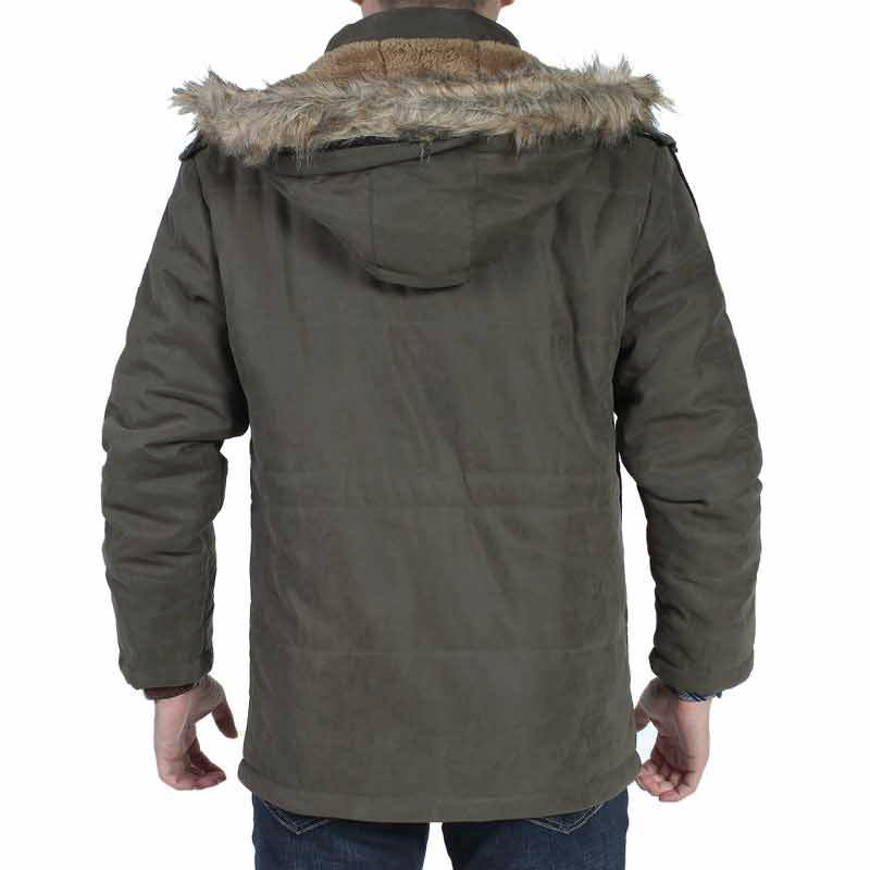 Men's Outdoor Thickened Warm Flannel Mid-Length Fur Collar Hooded Coat