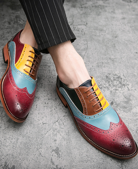 Fashion Color Block Point Toe Oxford Shoes