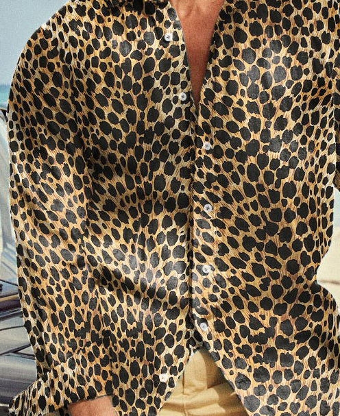 Casual Leopard Print Button Lapel Collar Long Sleeve Shirt