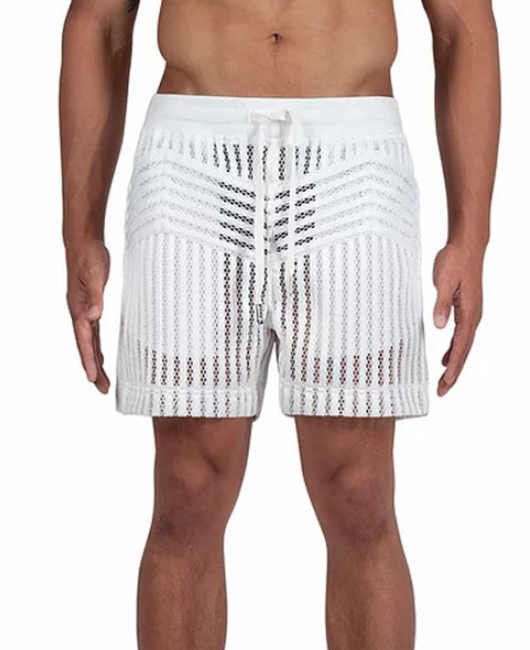 Glamorous Plain Hollow Sheer Mesh Panel Drawstring Shorts