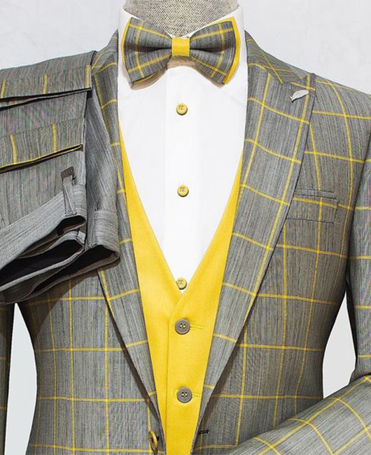 OK Dressy Plaid Blazer & Pants & Vest & Shirt & Bow Tie 5Pcs Set