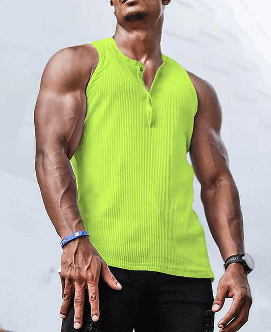 Casual Solid Color Henry Neck Breathable Sleeveless Tank Top