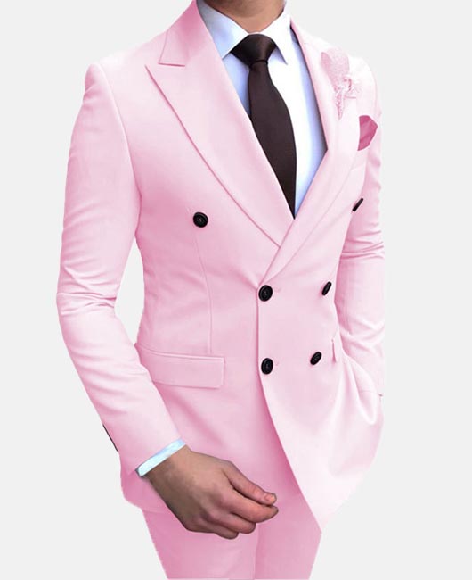 Elegant Plain Lapel Collar Double Breasted Blazer & Pants 2Pcs Set