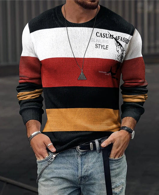 Letter Graphic & Color-block Knitted Crew Neck Sweater