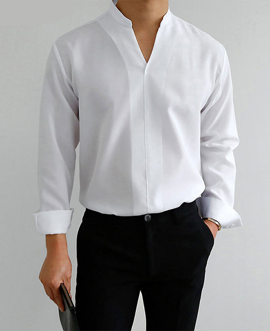 Stand Collar Long Sleeve Solid Shirt