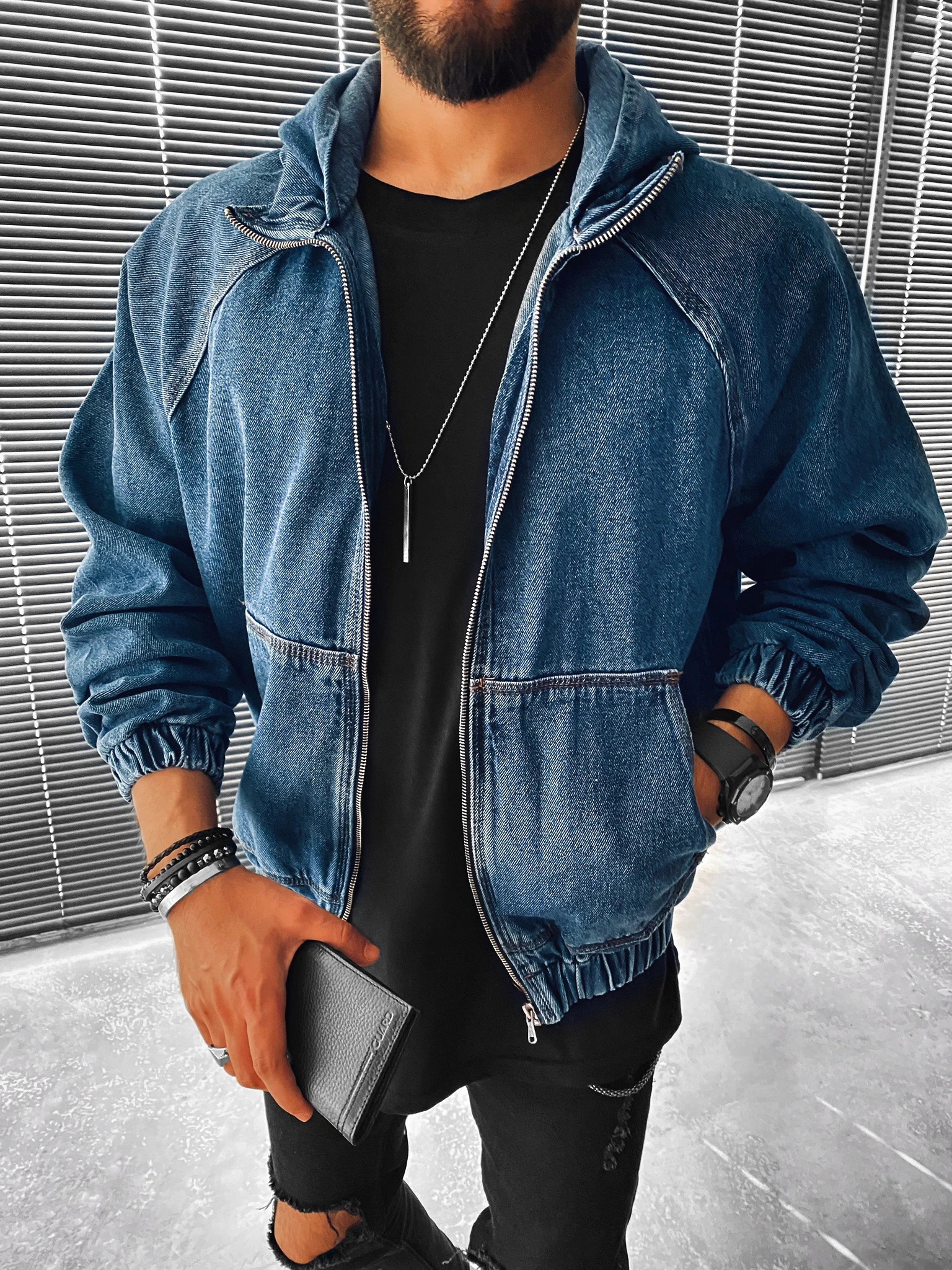 Street Fashion Denim Pocket Hooded Jacket