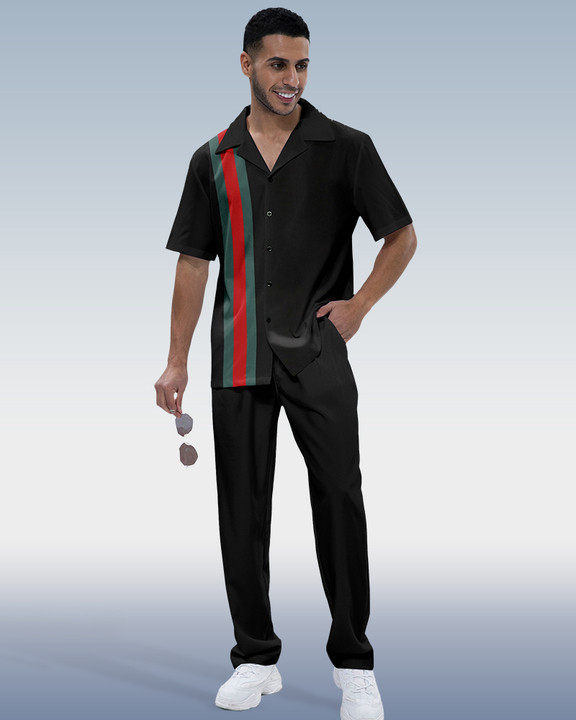 Men's Colorblock Print Short Sleeve Shirt Walking Set 246