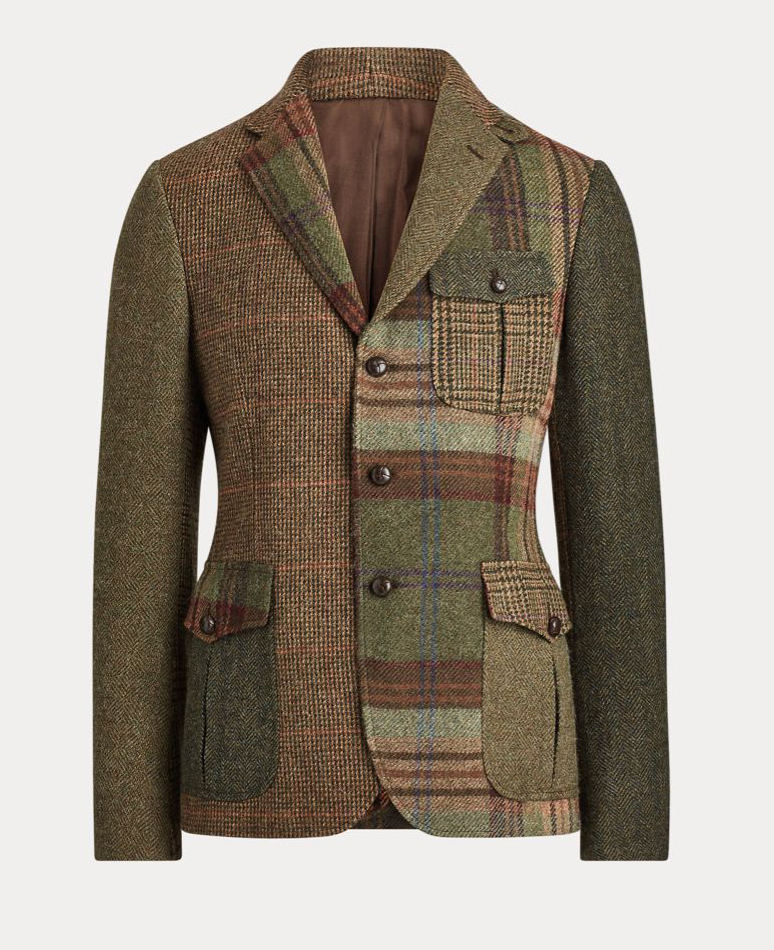 OK Vintage Patchwork Plaid Notch Lapel Single Breasted Pocket Blazer