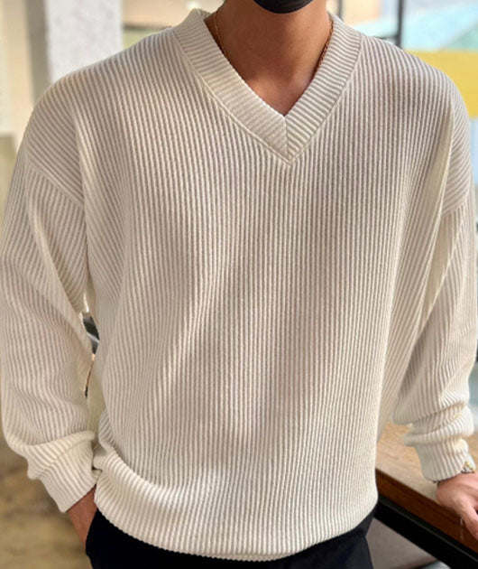 Casual V Neck Ribbed Knitted Top