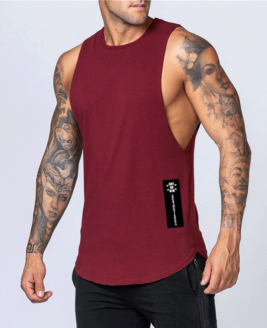 Sporty Plain Crew Neck Curved Hem Breathable Tank Top