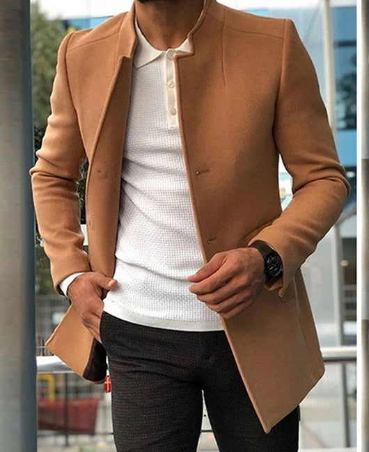 Solid Notch Neck Buttoned Coat