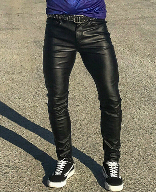Casual Punk Stretch Leather Pants