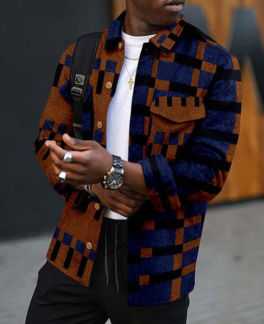 Color-block Button Up Flap Pocket Jacket