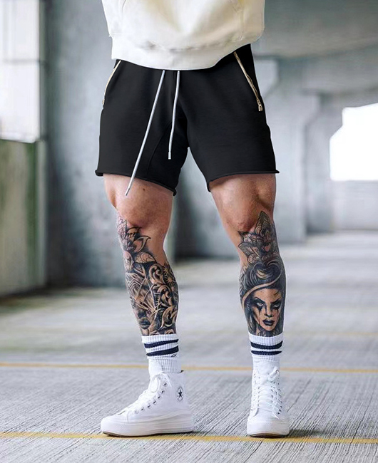 Sporty Solid Color Zipper-Pocket Loose Drawstring Shorts