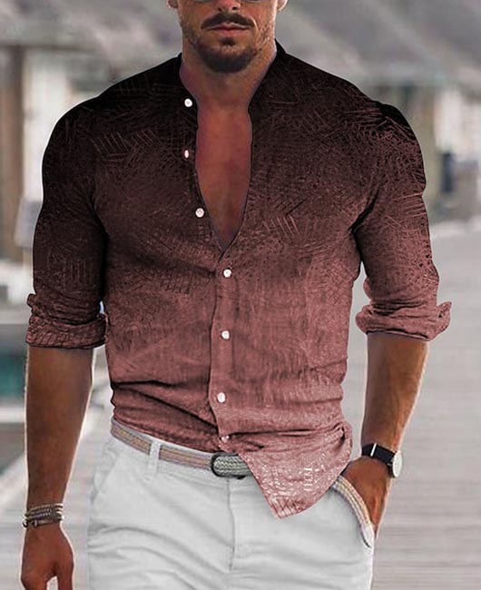 Casual Gradient Calico Stand Collar Long Sleeve Shirt