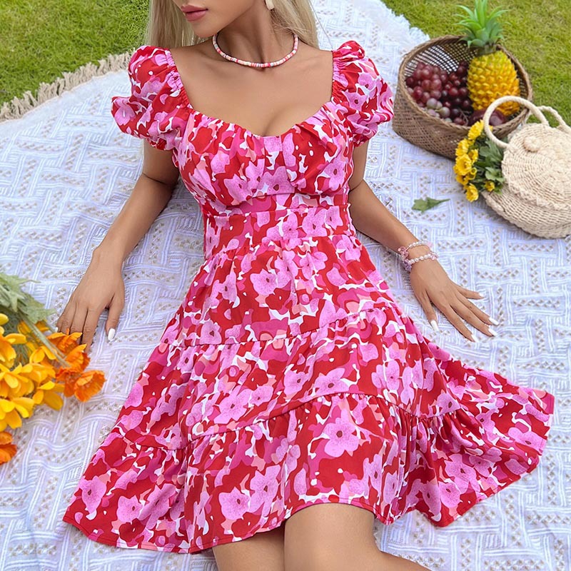 Ladies Holiday Sweet Print Short Dress