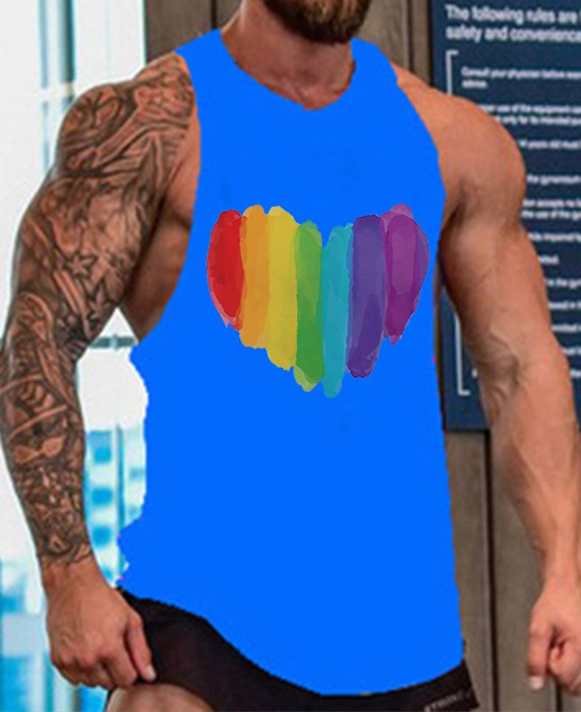 Casual Rainbow Heart Print Crew Neck Sleeveless Tank Top