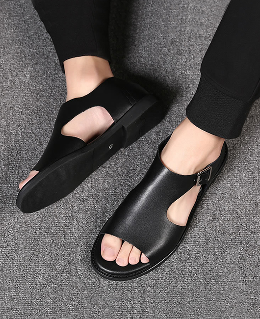 Business Plain Hollow Pin Buckle Closed Back Sandals